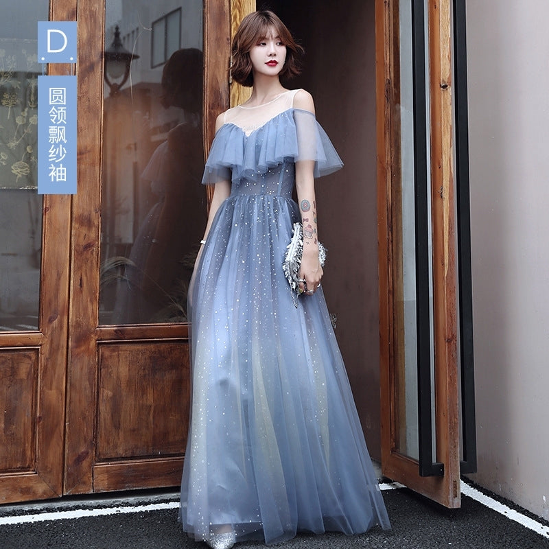 Blue sequined bridesmaid dress cocktail party dress wedding bridal evening gown sister maxi dress concert party dress