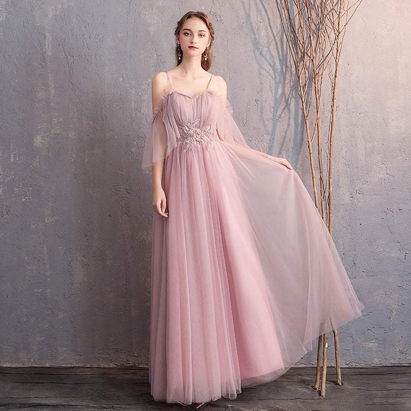 Wedding bridesmaid dress pink dress birthday dress playing piano dress Annual grey dress host maxidress dinner