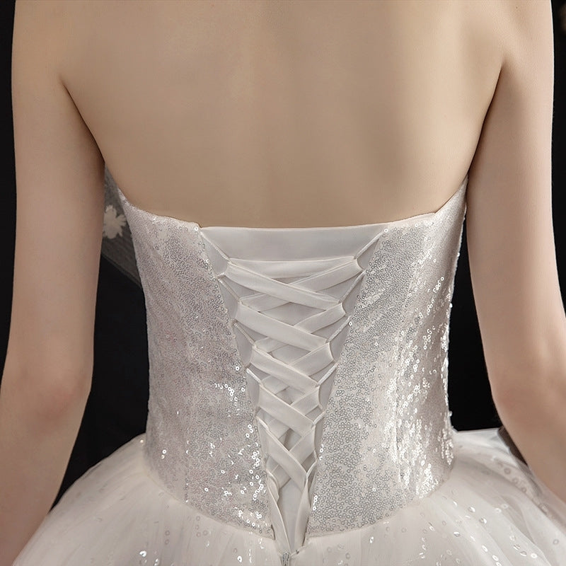 White Lace Flower Beading Bra Wedding Dress