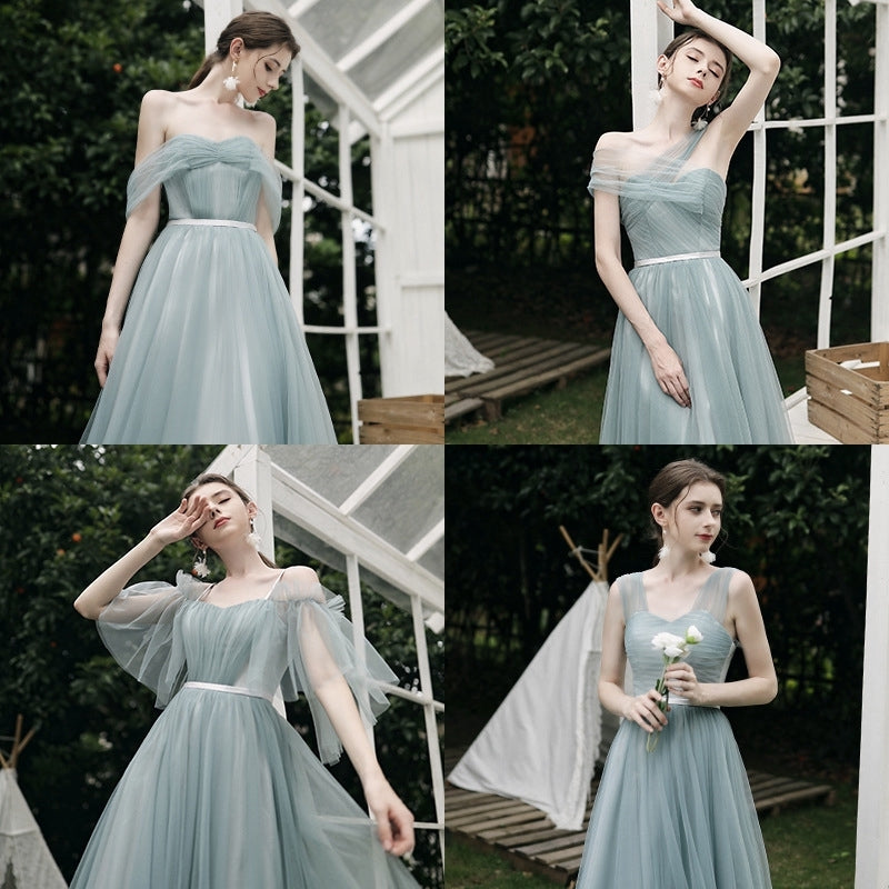 Bridesmaids evening dress pale green fairy dress women wedding bridal gown sister performance dress concert party dress