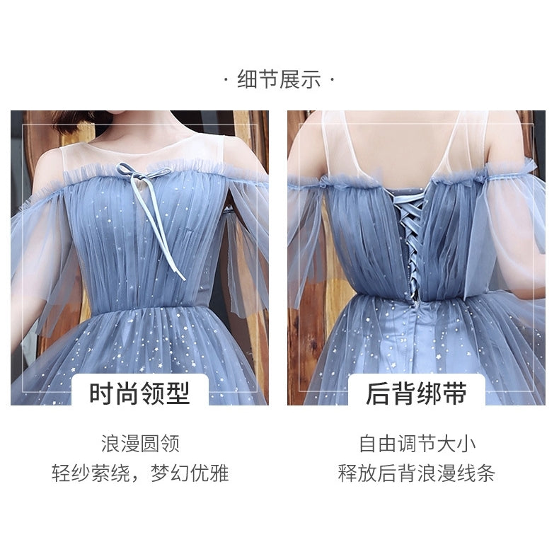 Blue sequined bridesmaid dress cocktail party dress wedding bridal evening gown sister maxi dress concert party dress