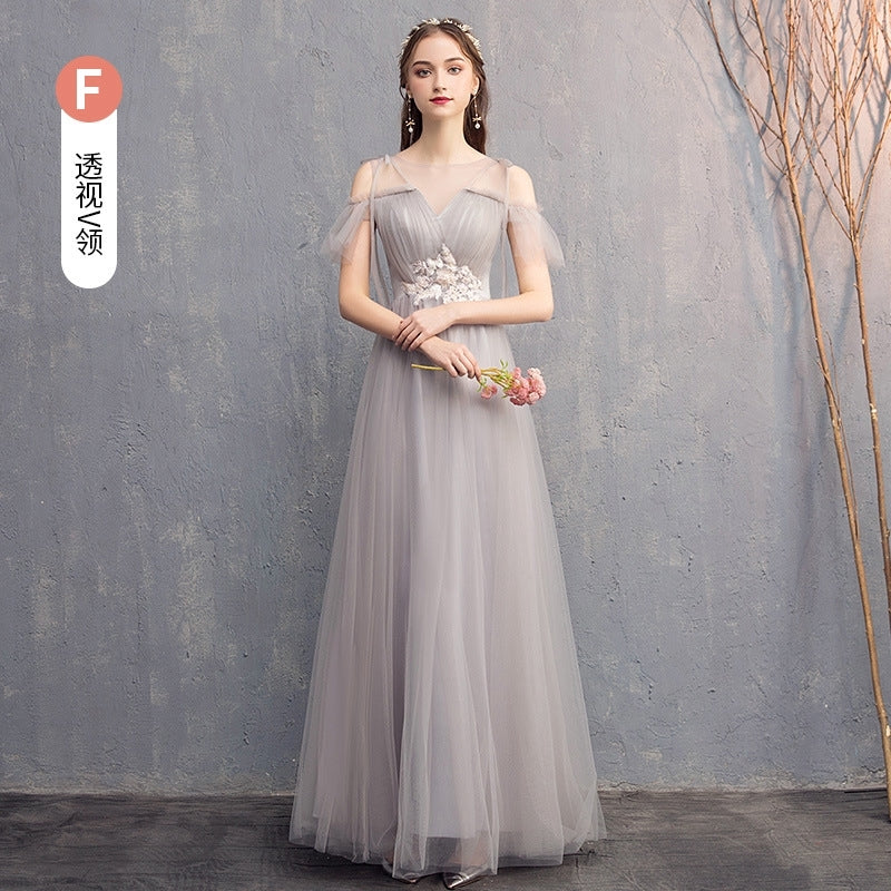 Wedding bridesmaid dress pink dress birthday dress playing piano dress Annual grey dress host maxidress dinner