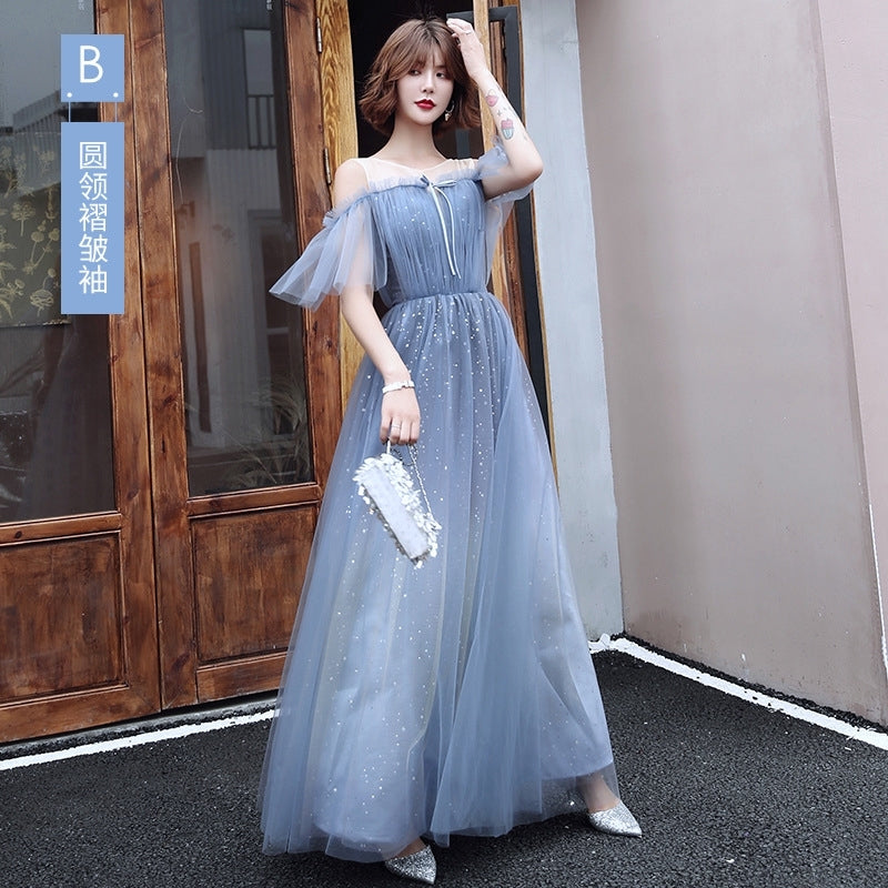 Blue sequined bridesmaid dress cocktail party dress wedding bridal evening gown sister maxi dress concert party dress