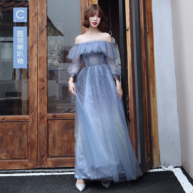 Blue sequined bridesmaid dress cocktail party dress wedding bridal evening gown sister maxi dress concert party dress