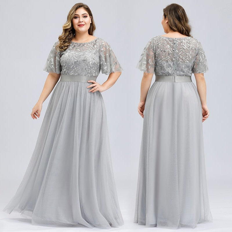 Ever Pretty Plus Size Dress Elegant Sequin Evening Dress Maxi Tulle Formal Gown Party Prom Dress 0904
