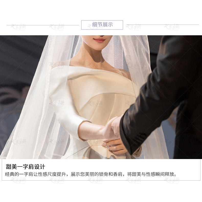 Zhang Sweet With The New Satin Host Wedding Dress Simple Word Shoulder Long