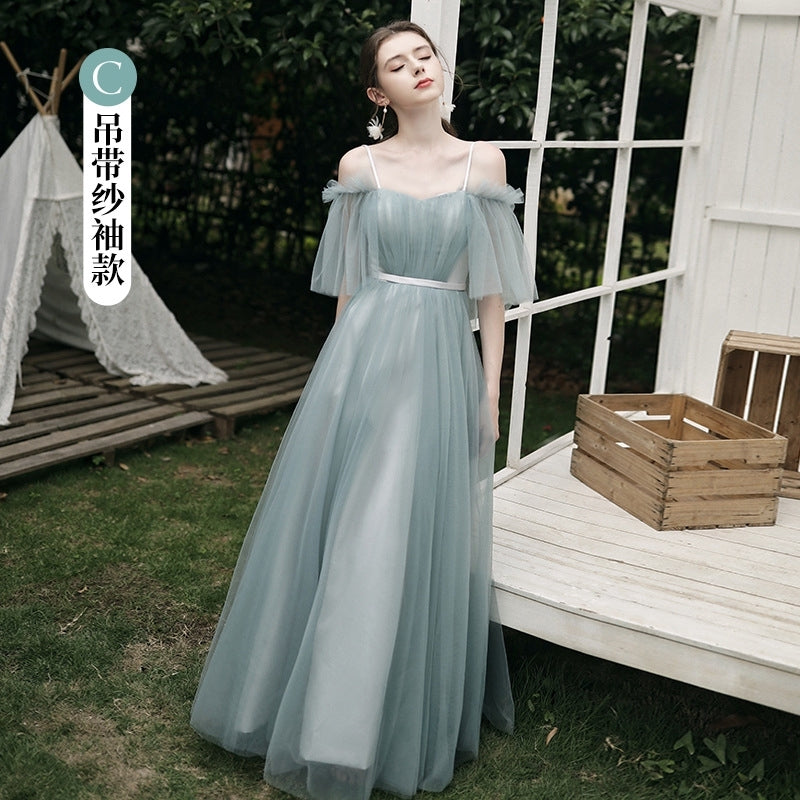 Bridesmaids evening dress pale green fairy dress women wedding bridal gown sister performance dress concert party dress
