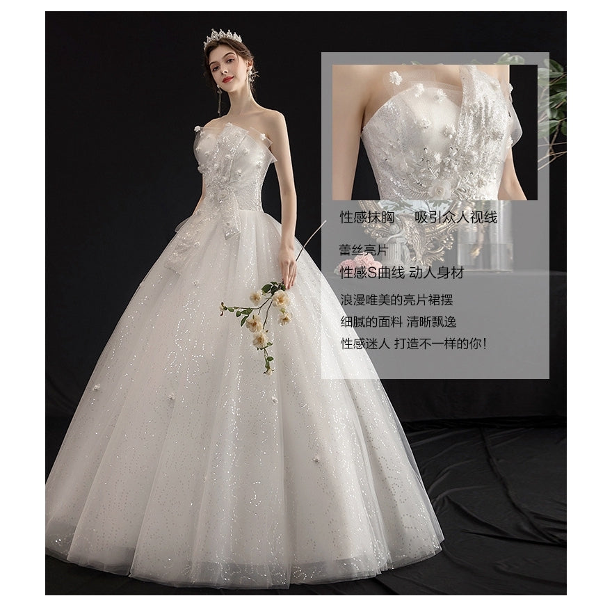 White Lace Flower Beading Bra Wedding Dress