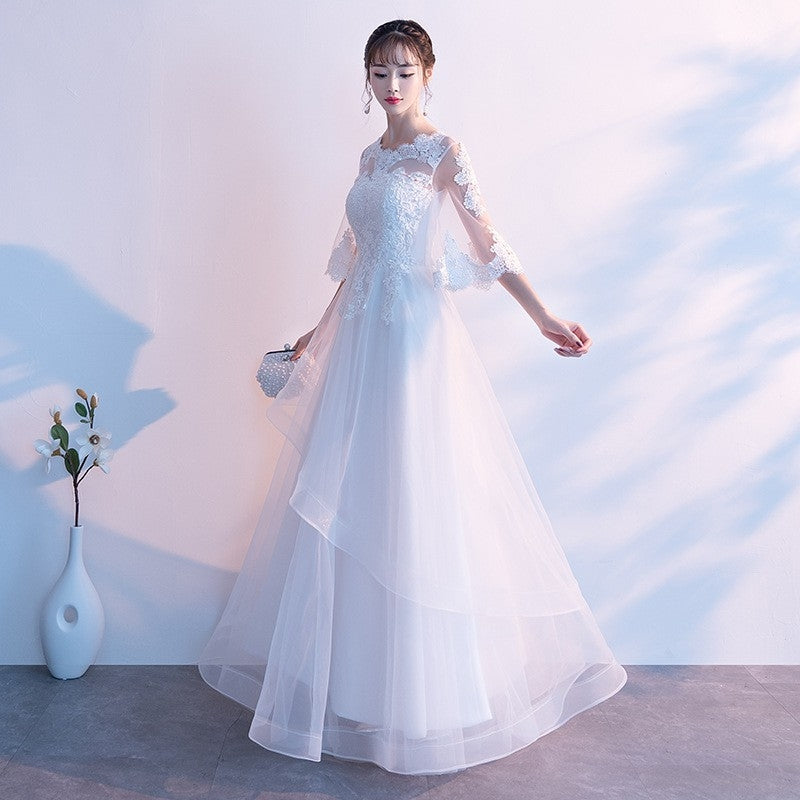 Women White Long Gown Host Dress Birthday Party Dancing Bridle Evenging Gown Model Dress Bridesmaid