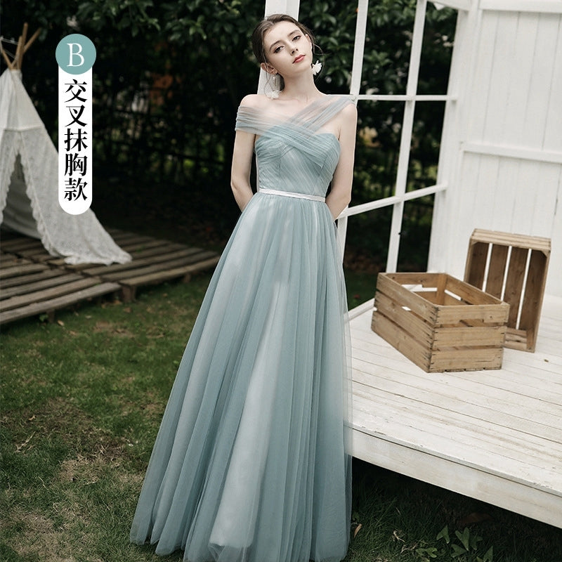 Bridesmaids evening dress pale green fairy dress women wedding bridal gown sister performance dress concert party dress