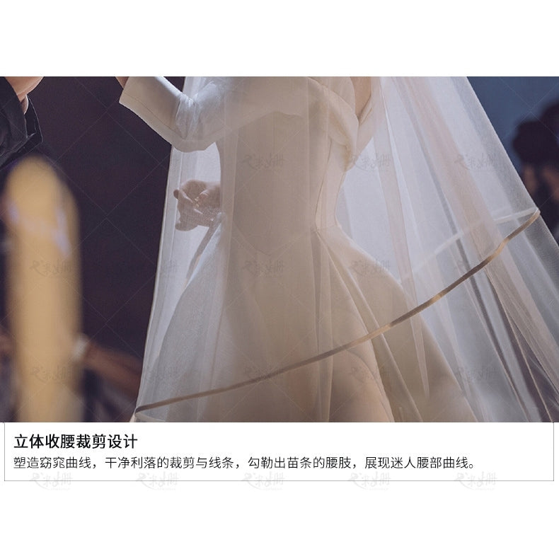 Zhang Sweet With The New Satin Host Wedding Dress Simple Word Shoulder Long