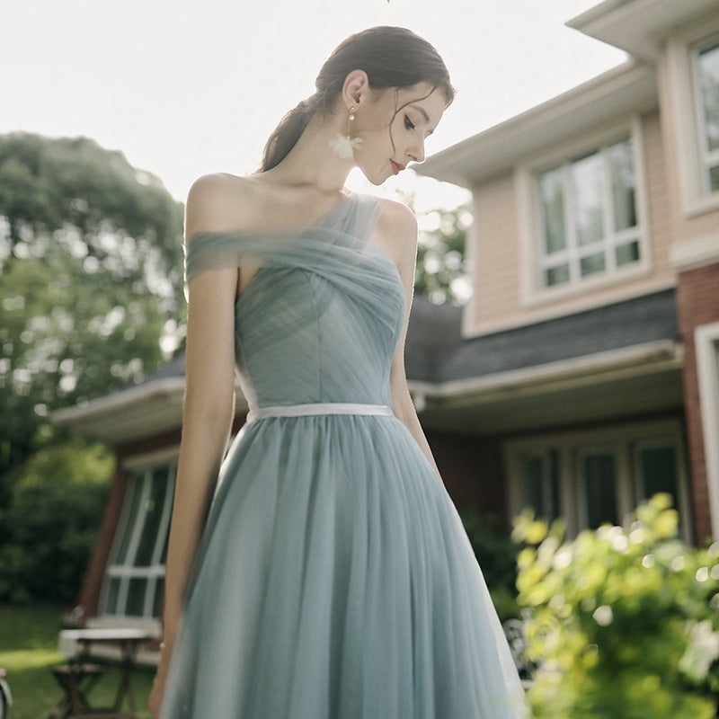 Bridesmaids evening dress pale green fairy dress women wedding bridal gown sister performance dress concert party dress