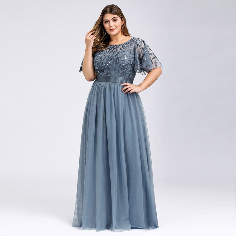Ever Pretty Plus Size Dress Elegant Sequin Evening Dress Maxi Tulle Formal Gown Party Prom Dress 0904