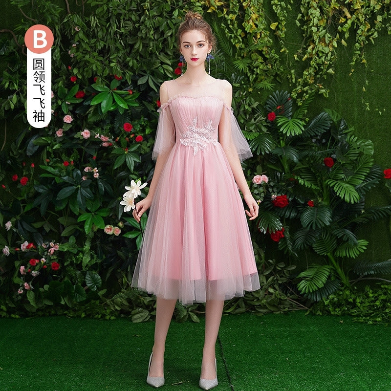 Wedding bridesmaid dress pink dress birthday dress playing piano dress Annual grey dress host maxidress dinner
