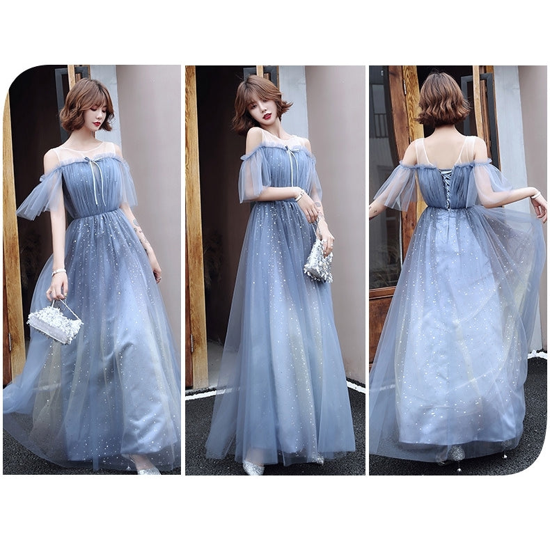 Blue sequined bridesmaid dress cocktail party dress wedding bridal evening gown sister maxi dress concert party dress