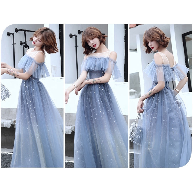 Blue sequined bridesmaid dress cocktail party dress wedding bridal evening gown sister maxi dress concert party dress