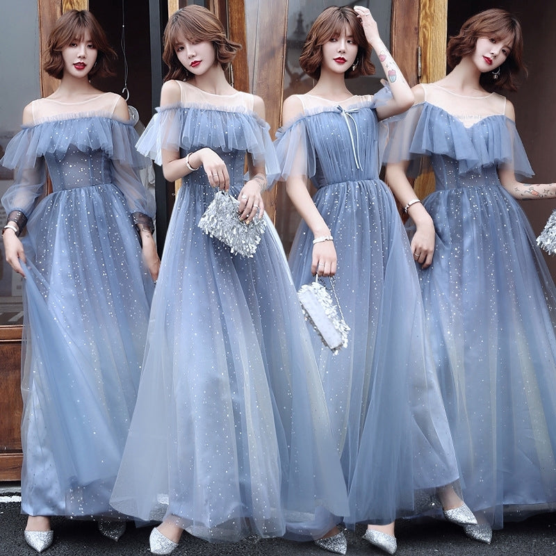 Blue sequined bridesmaid dress cocktail party dress wedding bridal evening gown sister maxi dress concert party dress