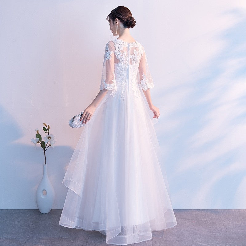 Women White Long Gown Host Dress Birthday Party Dancing Bridle Evenging Gown Model Dress Bridesmaid