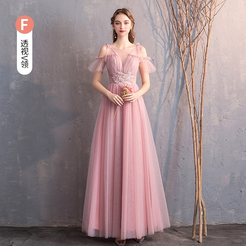Wedding bridesmaid dress pink dress birthday dress playing piano dress Annual grey dress host maxidress dinner