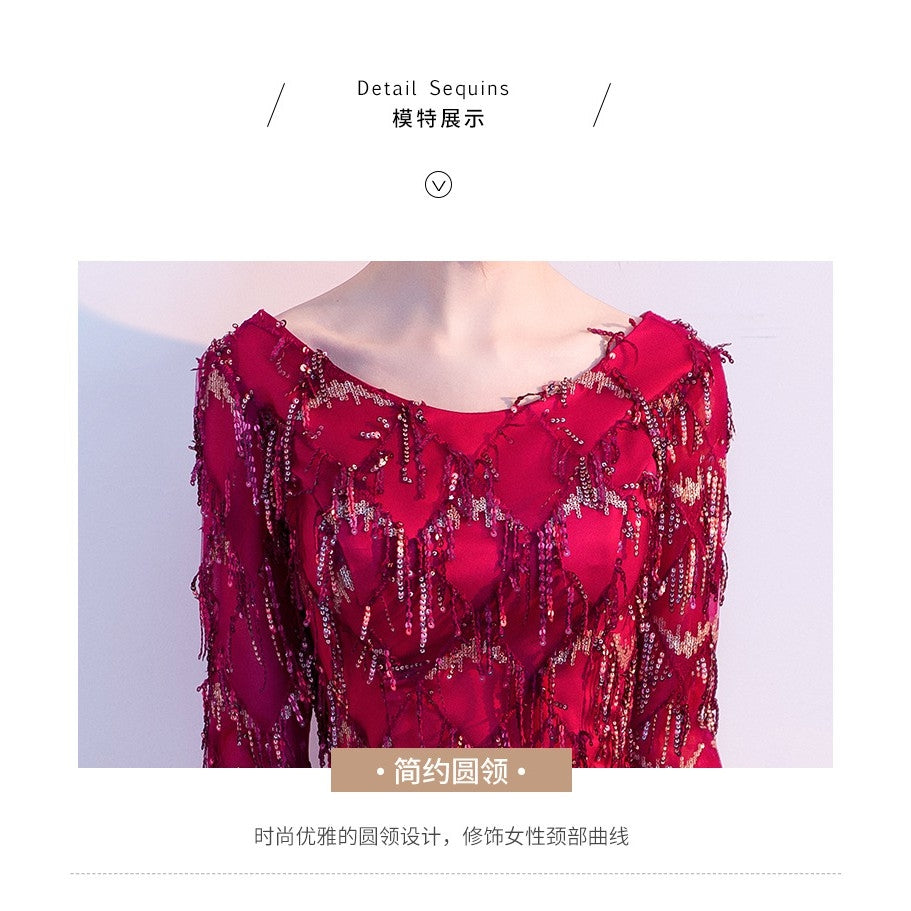 Bride Toasting Suit Celebrity ReceptionWedding Bridesmaid Dress Evening Party Dress Women Midi Dress Red Slim Elegant