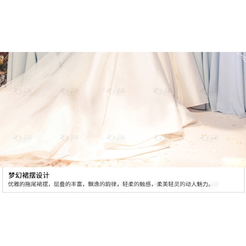 Zhang Sweet With The New Satin Host Wedding Dress Simple Word Shoulder Long