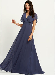 A-Line V-neck Floor-Length Bridesmaid Dress Long Bridesmaid Dresses