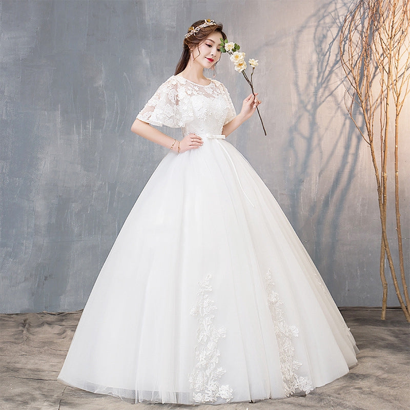 white wedding dress with middle sleeve bridal dress temperament wedding dress