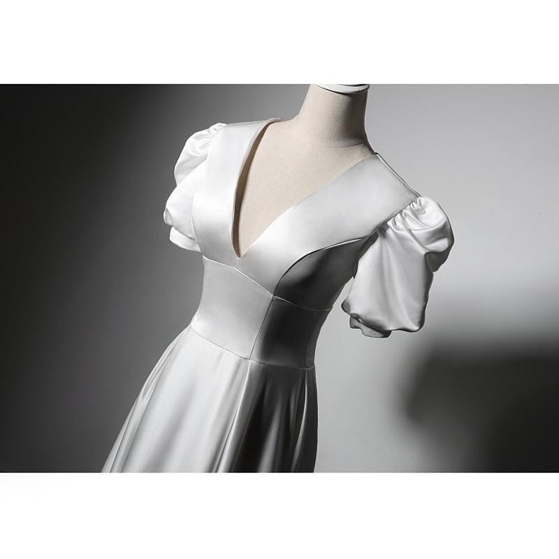 Puff-Sleeve V-Neck ROM Gown