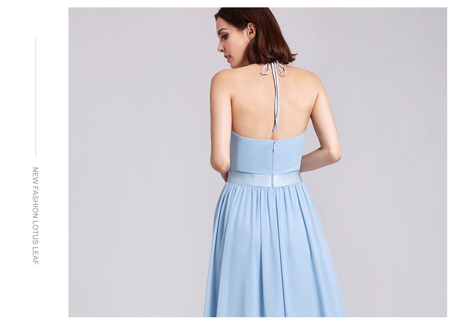 Bridesmaid Dress Ever Pretty Women Elegant Halter Ruffles Adjustable Floor-Length Sleeveless Backless Wedding Party Gowns 07201