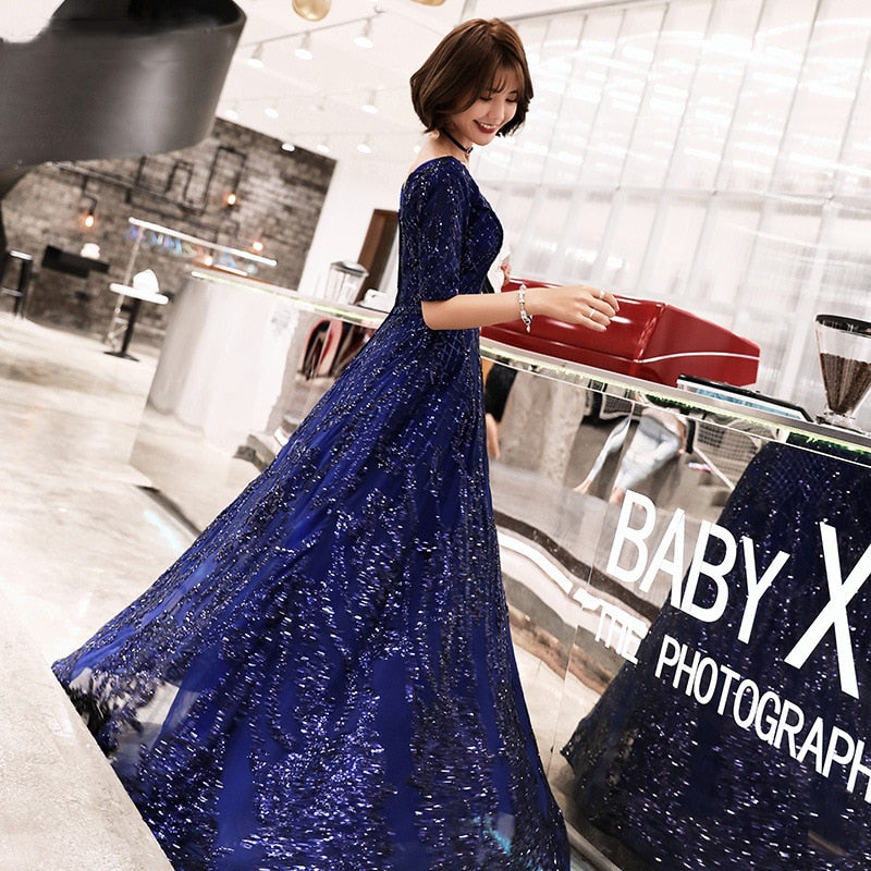 Women's Evening Dress Dark Long Skirt Steel With Shiny Noble Atmosphere