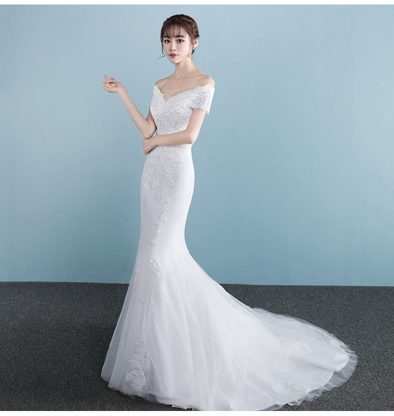 New Illusion Vestido De Noiva White Backless Lace Mermaid Wedding Dress Cap Sleeve Wedding Gown Bride Dress