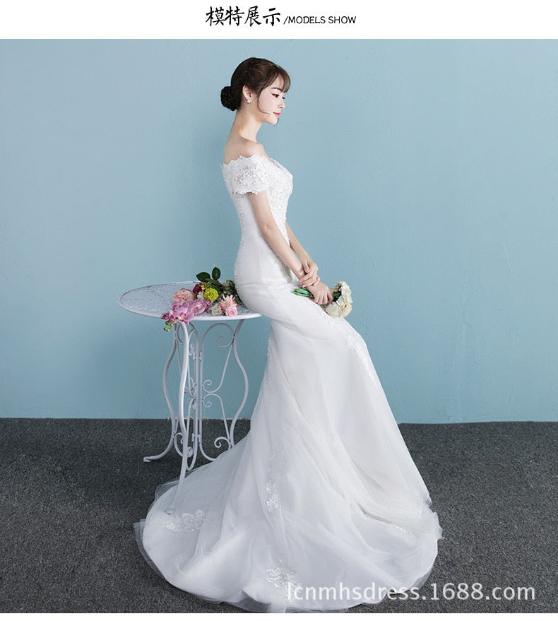 New Illusion Vestido De Noiva White Backless Lace Mermaid Wedding Dress Cap Sleeve Wedding Gown Bride Dress