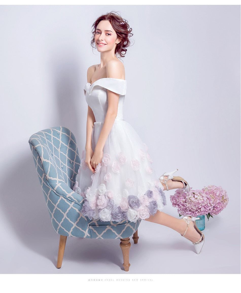 High Quality Pretty Sweetheart Pink&Purple Roses Decorated Style Bridesmaid Dress 224