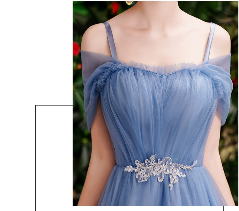 New Bridesmaid Dresses Dusty Blue Tea Length Summer Fall Formal Graduation Prom Party Gown Gift for Girlfriend Robe Demoiselleur