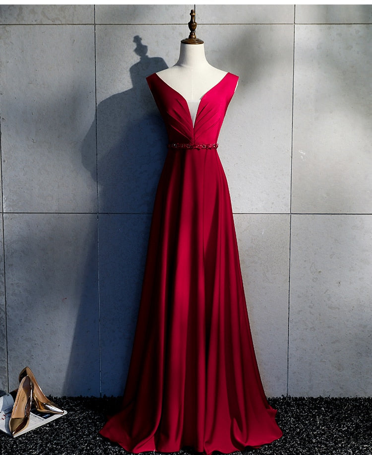Luxury Long Bridesmaid Dress Sexy V-neck Wedding Party Dresses Elegant Sashes Special Occasion Dresses C46177