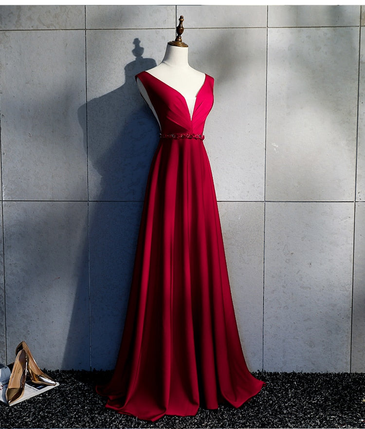 Luxury Long Bridesmaid Dress Sexy V-neck Wedding Party Dresses Elegant Sashes Special Occasion Dresses C46177