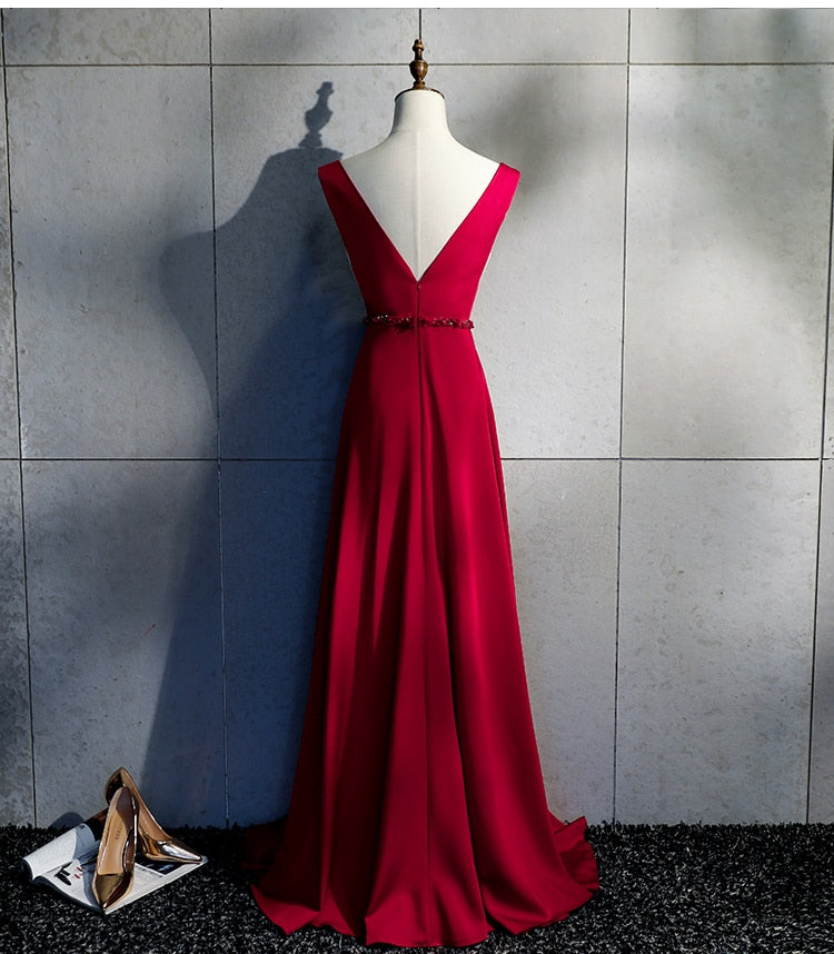 Luxury Long Bridesmaid Dress Sexy V-neck Wedding Party Dresses Elegant Sashes Special Occasion Dresses C46177