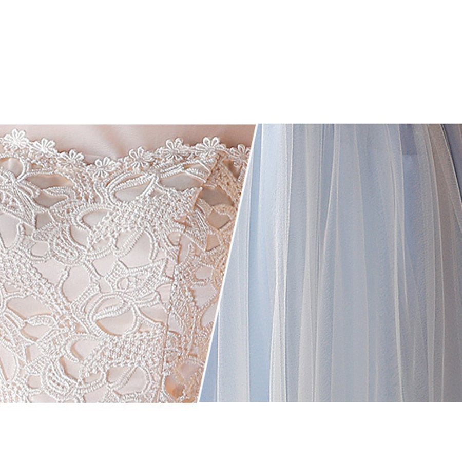 Bridesmaid Dress Flare Short Sleeve O-neck Long Bridsmaid Dresses Elegant Wedding Party Dress Backless Lace Up Formal Gowns E135