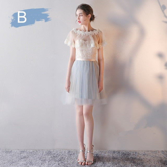 Bridesmaid Dress Flare Short Sleeve O-neck Long Bridsmaid Dresses Elegant Wedding Party Dress Backless Lace Up Formal Gowns E135