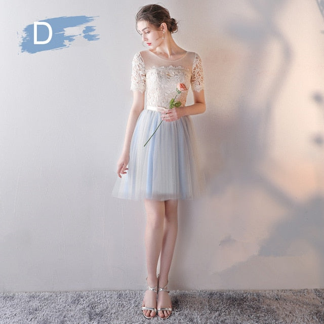 Bridesmaid Dress Flare Short Sleeve O-neck Long Bridsmaid Dresses Elegant Wedding Party Dress Backless Lace Up Formal Gowns E135