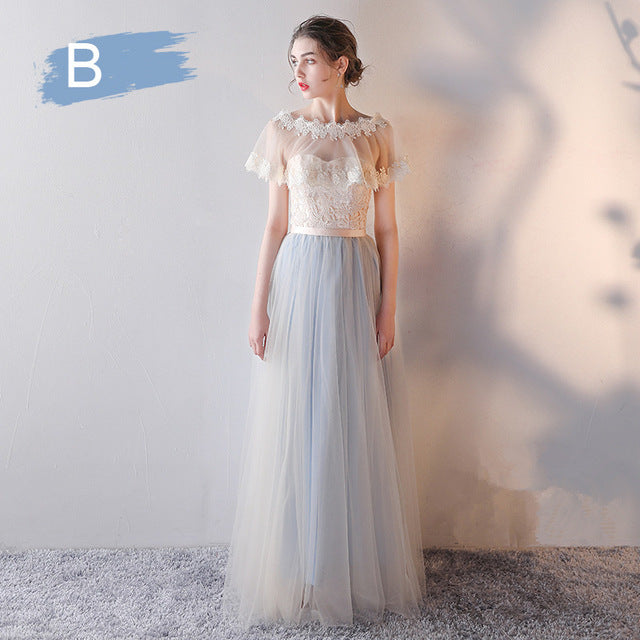 Bridesmaid Dress Flare Short Sleeve O-neck Long Bridsmaid Dresses Elegant Wedding Party Dress Backless Lace Up Formal Gowns E135