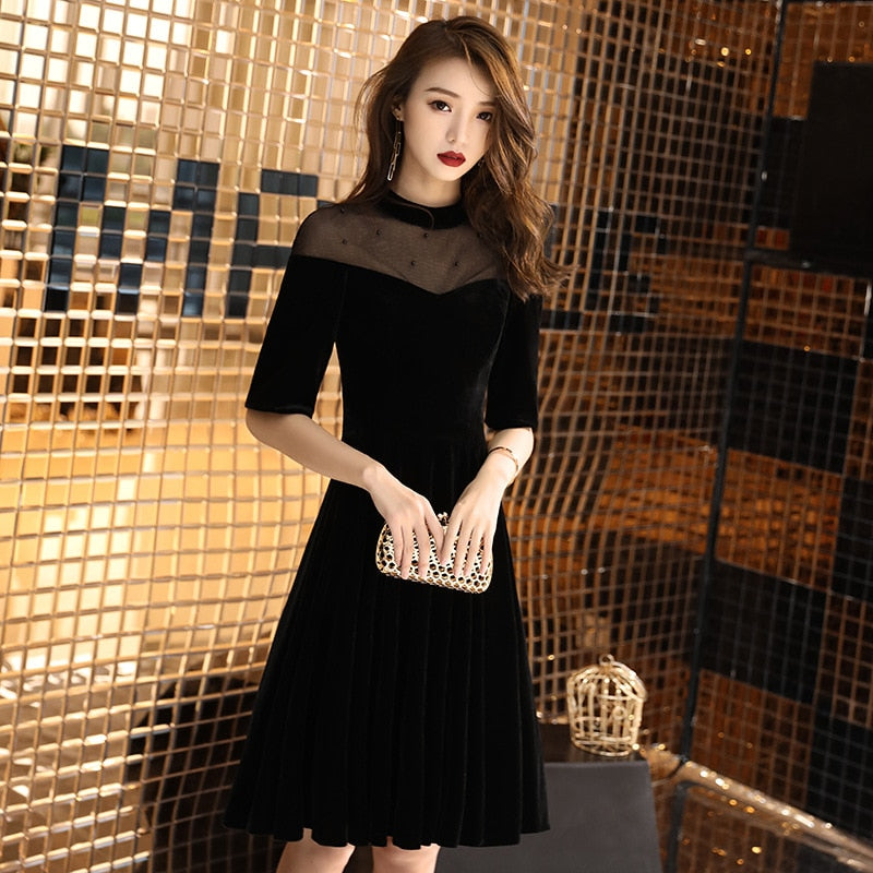 Fashion Mesh Neckline Sexy Slim Party Dress Evening Dress Female Chinese Dresss Improved Cheongsam Size S-XXL
