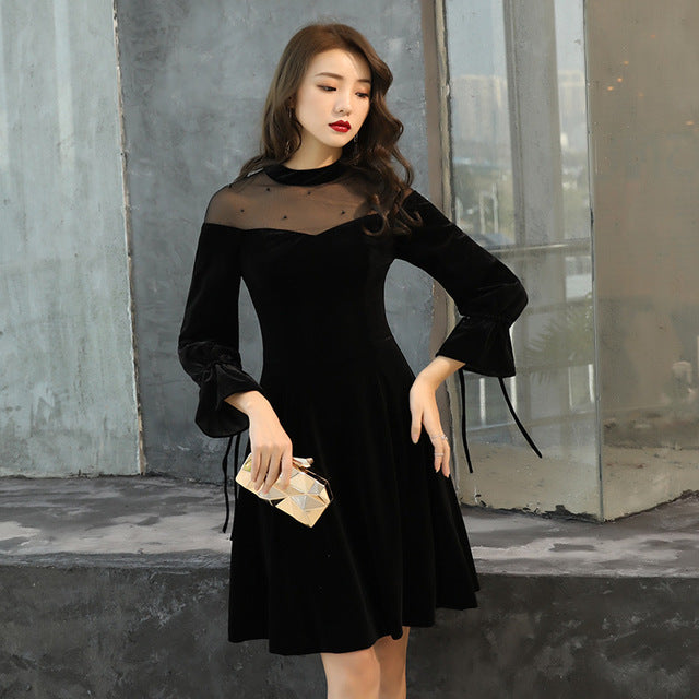 Fashion Mesh Neckline Sexy Slim Party Dress Evening Dress Female Chinese Dresss Improved Cheongsam Size S-XXL