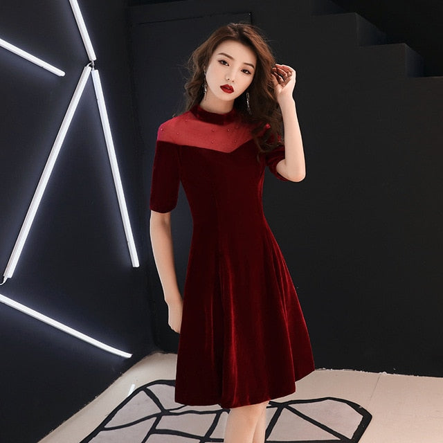 Fashion Mesh Neckline Sexy Slim Party Dress Evening Dress Female Chinese Dresss Improved Cheongsam Size S-XXL