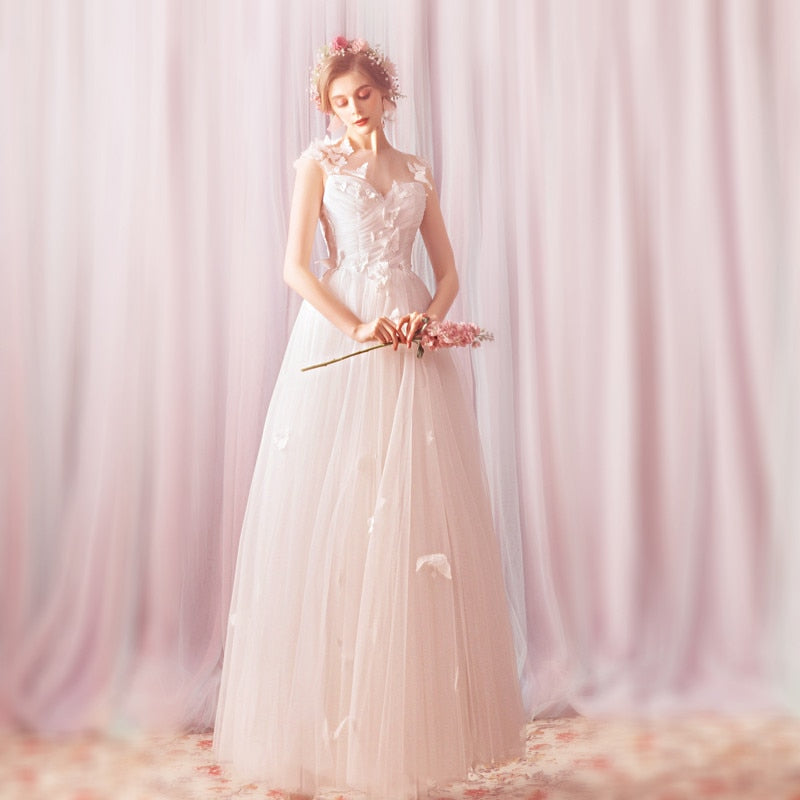 Vestido de Noiva Elegant Snow White Backless Wedding Dress Appliques Butterfly Embroidery Pleat Criss-cross Bride Dresses