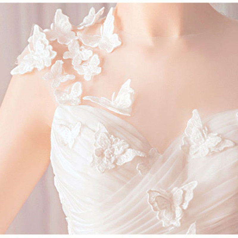 Vestido de Noiva Elegant Snow White Backless Wedding Dress Appliques Butterfly Embroidery Pleat Criss-cross Bride Dresses