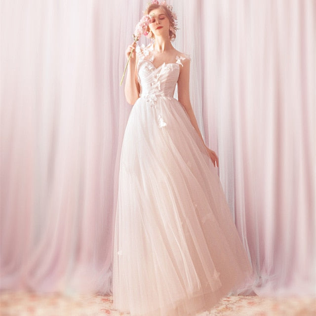 Vestido de Noiva Elegant Snow White Backless Wedding Dress Appliques Butterfly Embroidery Pleat Criss-cross Bride Dresses