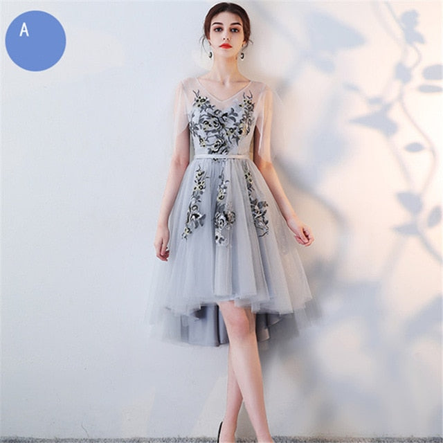 Bridesmaids Dresses V-Neck Flower Embroidery Tulle Formal Dress Lace Up Illusion Lady Fashion Designer LX1003