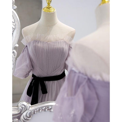Purple evening dress skirt fairy high-end one-word shoulder art exam long skirt niche light luxury host banquet sense of luxury