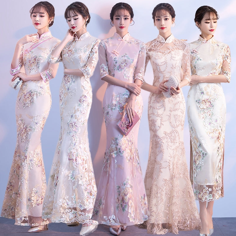 Long fishtail cheongsam 2020 new young temperament girl body-sleeve Chinese flag dress.